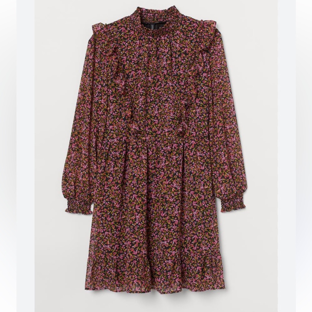 Long sleeve floral chiffon mini dress